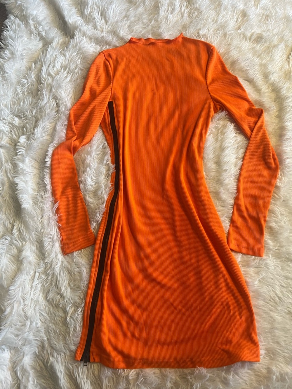 Women’s Long Sleeve Ribbed Orange Dress with Side Zip